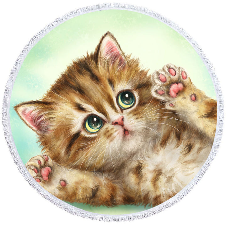 Adorable Round Beach Towel with Kittens Art Relaxing Kitty Cat