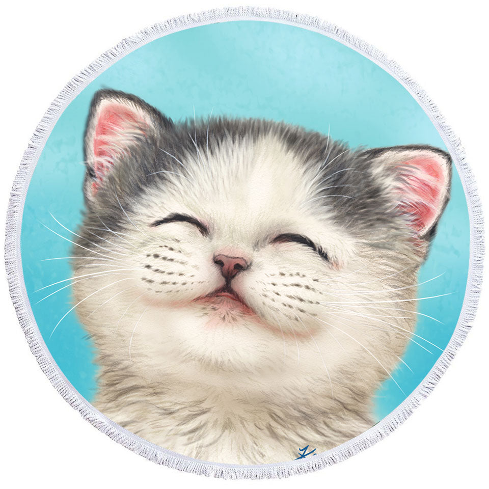 Adorable Smiling Kitten Circle Beach Towel for Kids