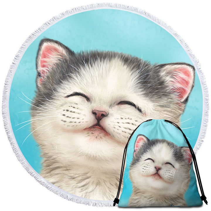 Adorable Smiling Kitten Travel Beach Towel for Kids