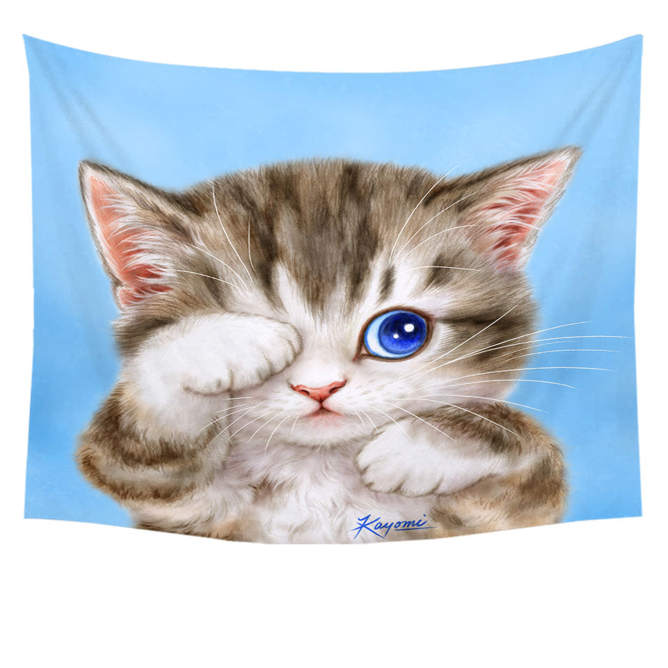 Adorable Tapestry Baby Blue Eyes Kitty Cat