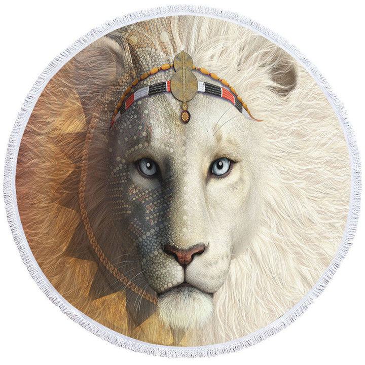 Animal Art Amari the White Lion Round Beach Towel