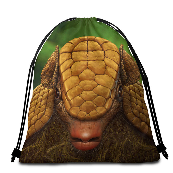 Animal Art Portrait Armadillo Beach Towel Bags