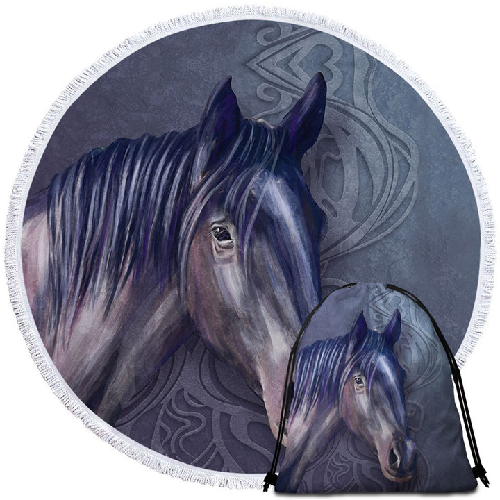 Art Painting Purple Hair Horse Circle Beach Towel