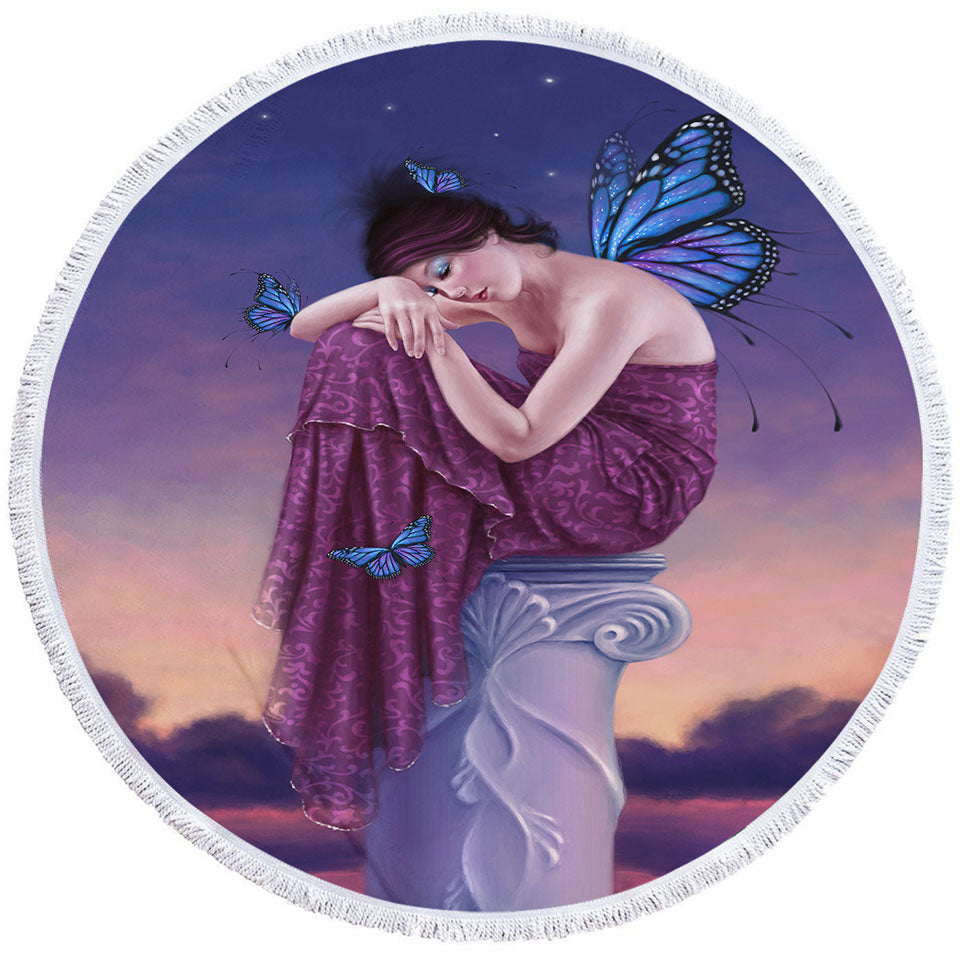 Art Painting Sunset Sleepy Butterfly Girl Beach Towels