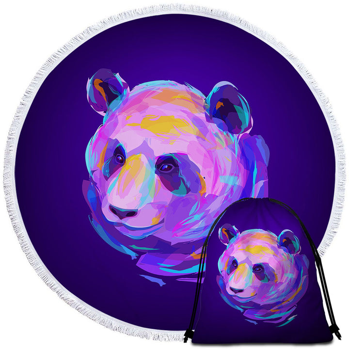 Artistic Purple Panda Round Beach Towel