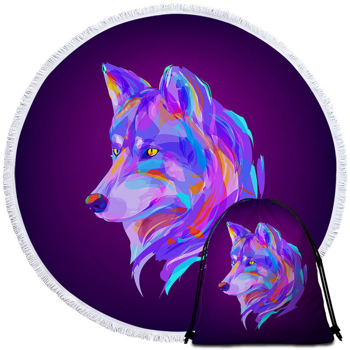 Artistic Purple Wolf Beach Towel