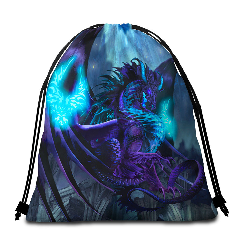 Beach Bags and Towels For Sale with Cool Fantasy Purple Dragon of Fate