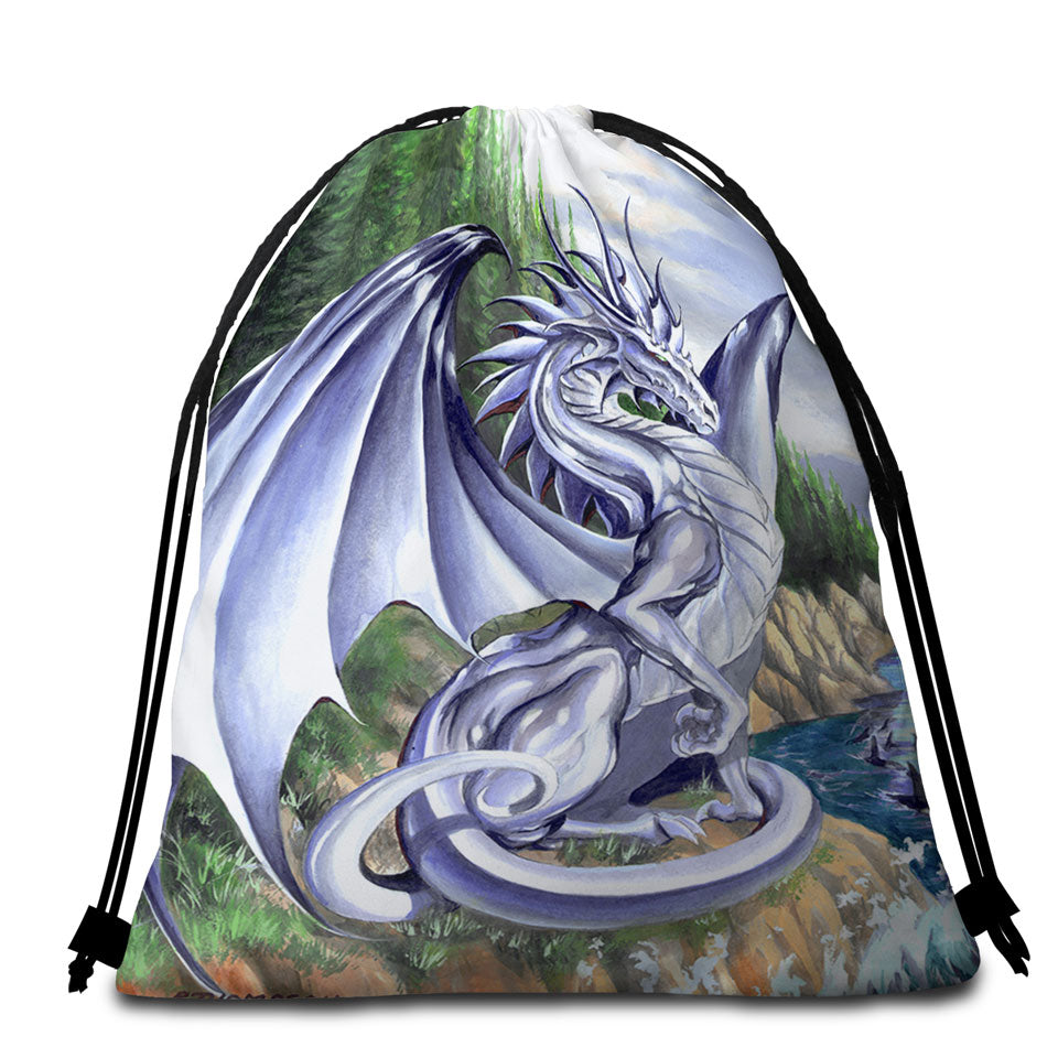 Beach Bags for Towel of Silver Coastal Grey Dragon Drawing