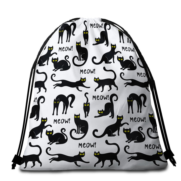 Beach Towel Bags of Yellow Eyes Black Cats