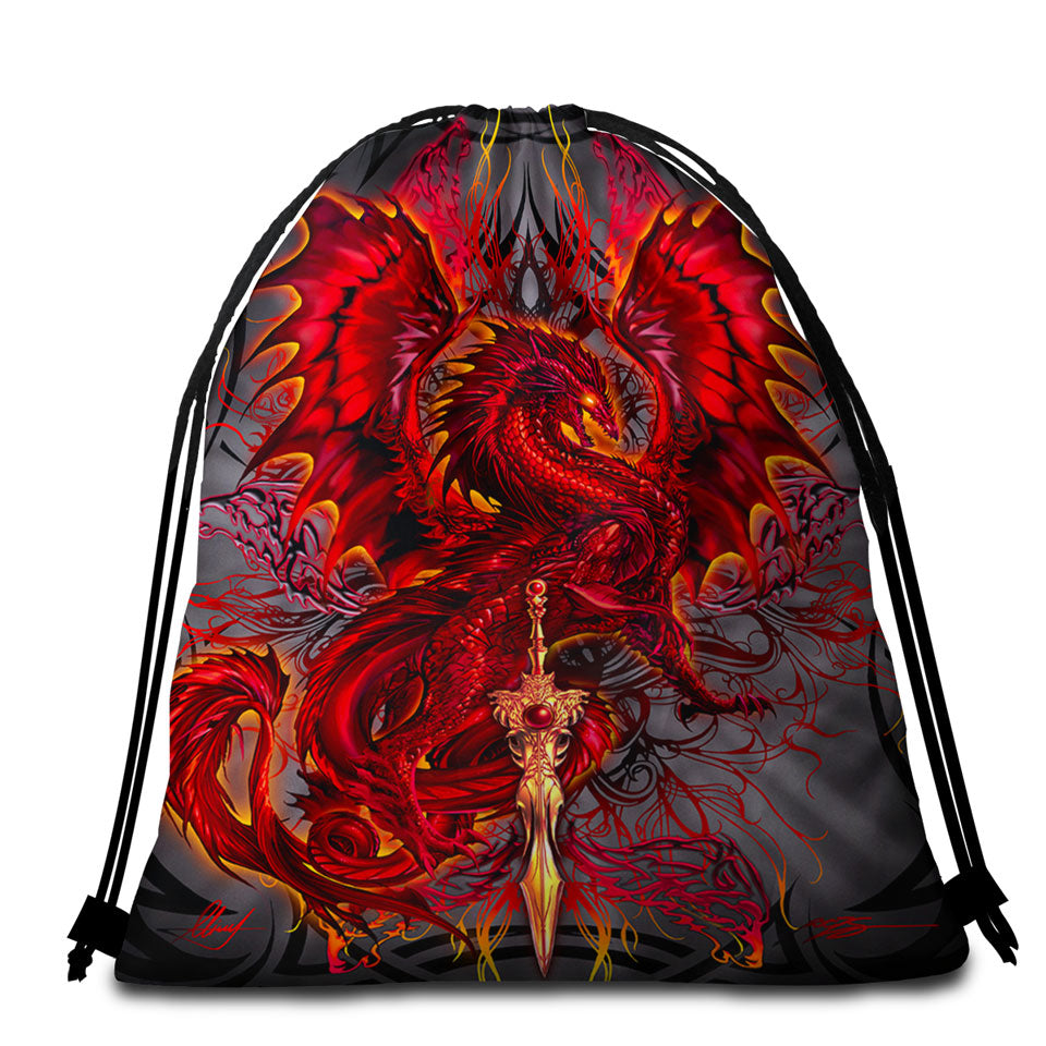 Beach Towel Bags with Cool Fantasy Weapon Red Dragon Blood Blade