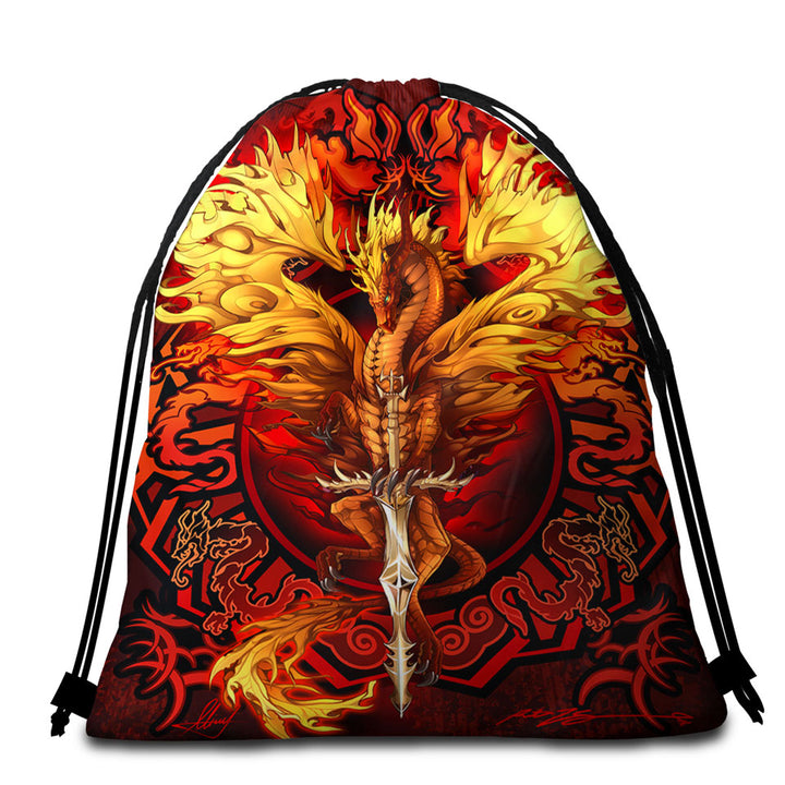 Beach Towel Pack with Cool Fantasy Sword Weapon Dragon Flame Blade