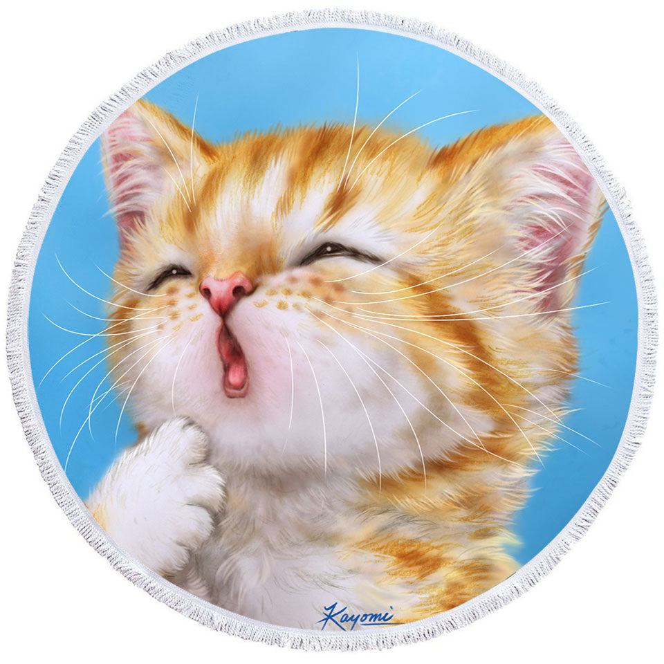 Beach Towels Funny Cat Art Paintings Yawning Ginger Kitten