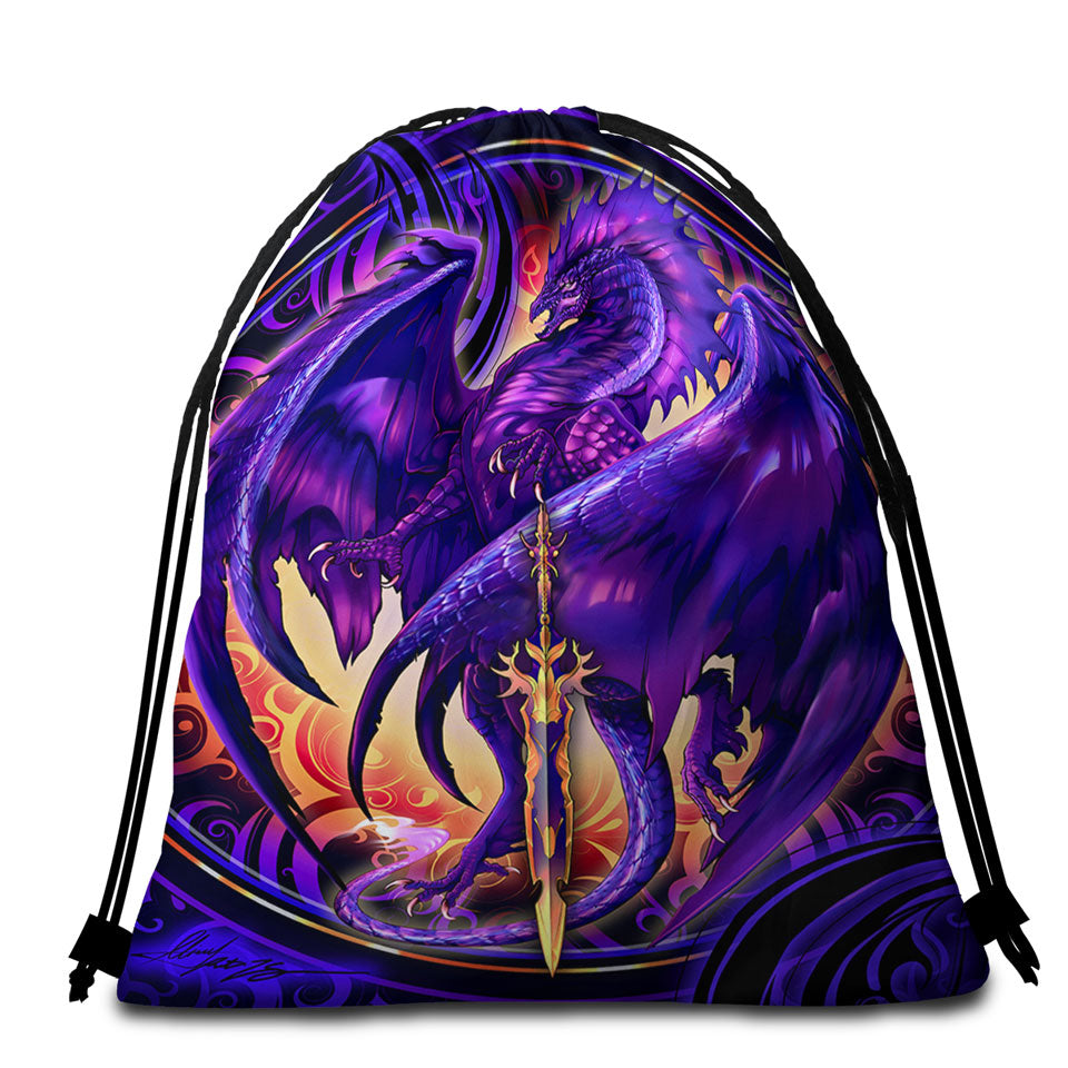 Beach Towels and Bags Set with Cool Fantasy Weapon Purple Dragon Nether Blade