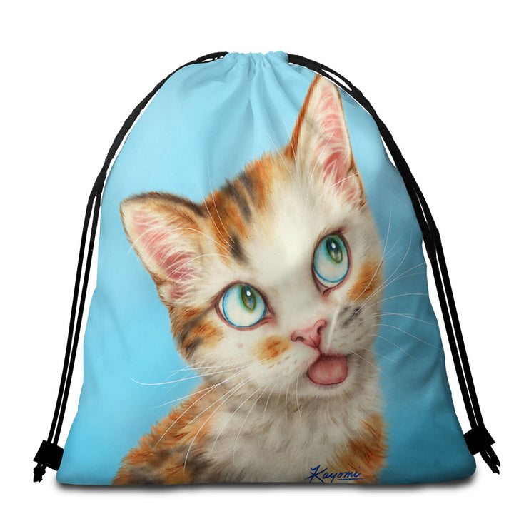 Beach Towels and Bags Set with Kittens Cute Drawings Beautiful Ginger Tabby Cat