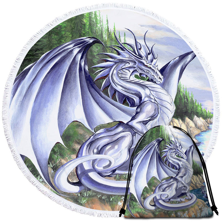 Beach Towels of Silver Coastal Grey Dragon Drawing