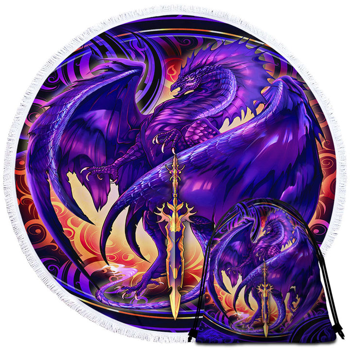 Beach Towels with Cool Fantasy Weapon Purple Dragon Nether Blade