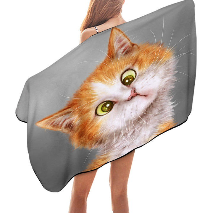 Beach Towels with Funny Cats Silly Face Ginger Kitten Swims Towel