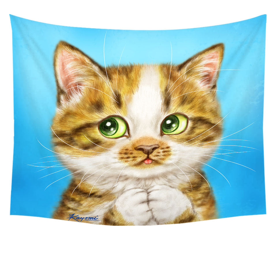 Beautiful Tapestry Wall Hanging with Cat Drawings Striped Kitten