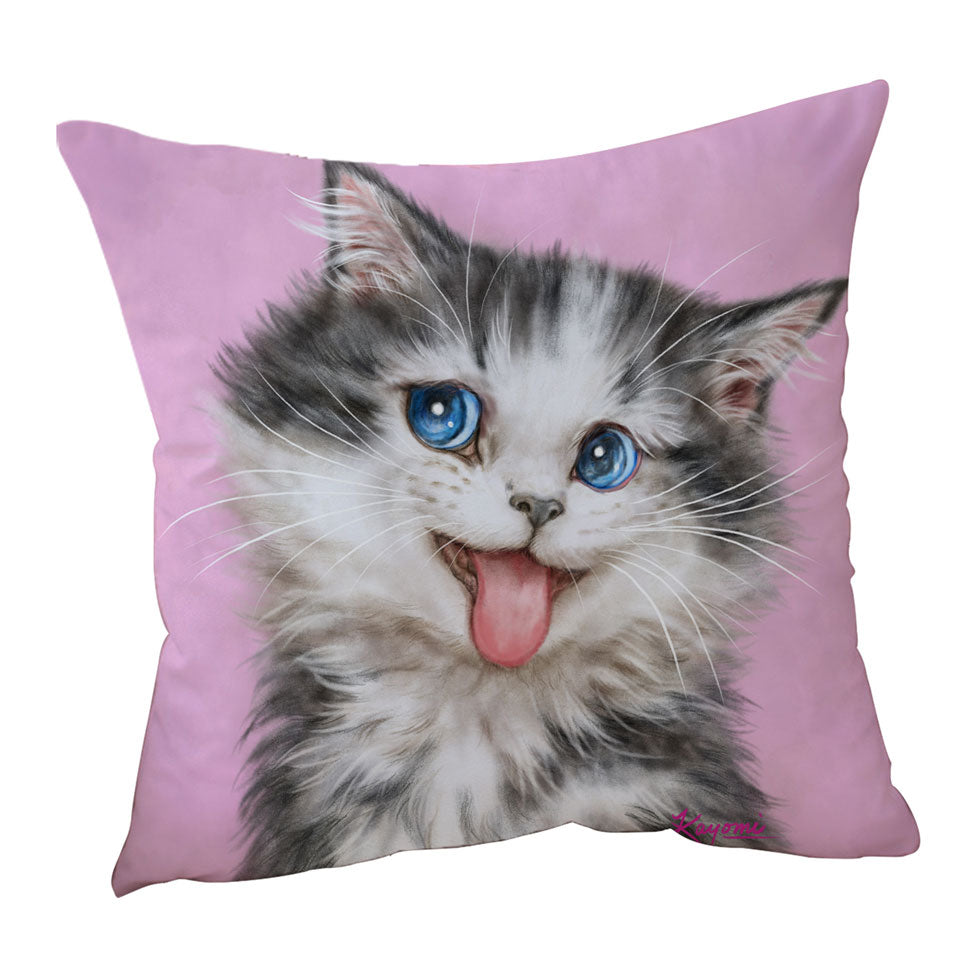 Beautiful Throw Pillows Cats Blue Eyes Grey White Furry Kitten