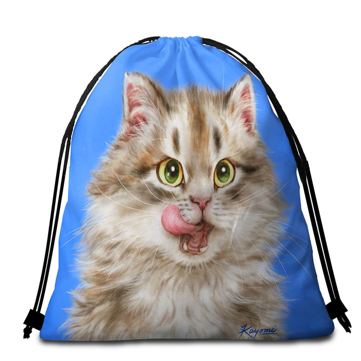 Best Beach Towel Bags with Cats Cute and Funny Art Hungry Furry Kitten