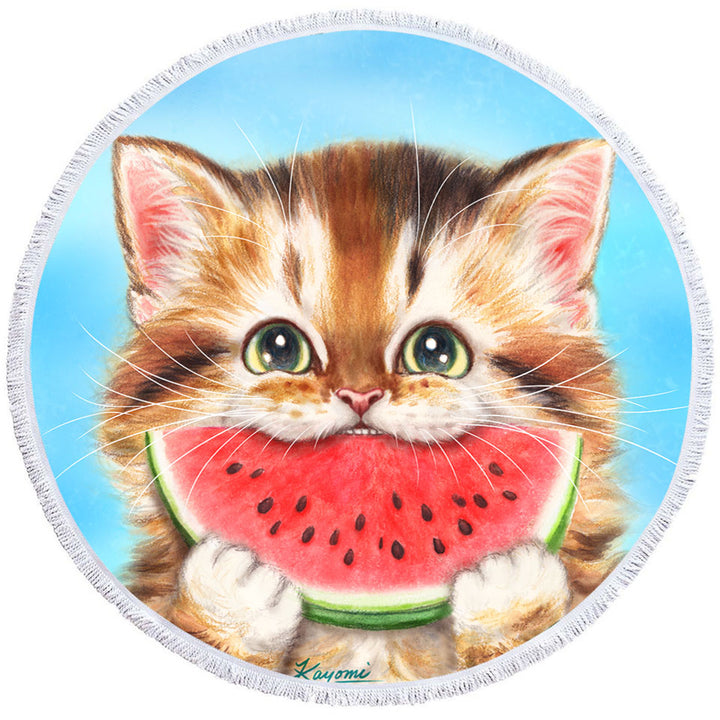 Best Beach Towels with Funny Paintings Watermelon Love Hungry Kitten