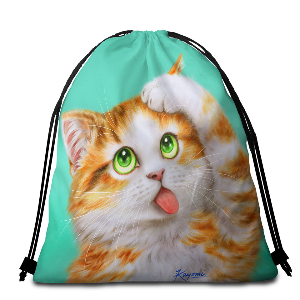 Best Funny Beach Towel Cat Prints Goofy Face Cute Ginger Kitten