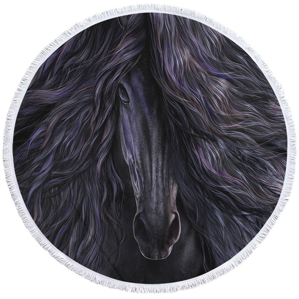 Black Magic Horse Circle Beach Towel Fine Art