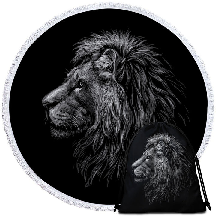 Black and White Handsome Lion Mens Beach Towel