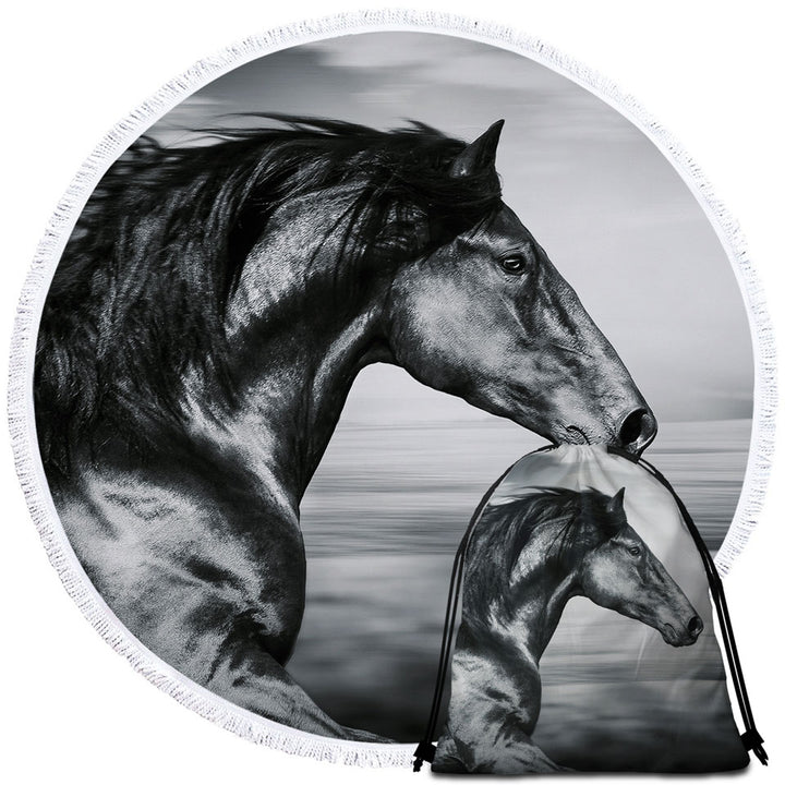 Black and White Photo Wild Horse Beach Towels