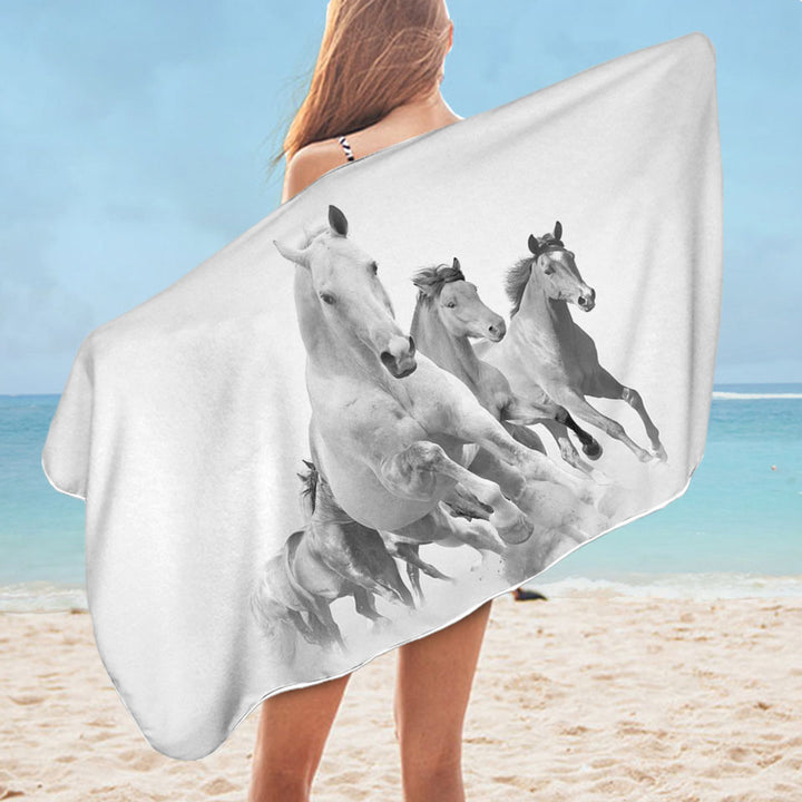 Black and White Running Horses Swims Towel