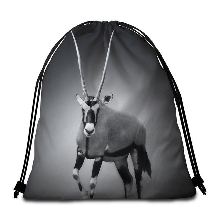 Black and White Wild Antelope Beach Towel Bags