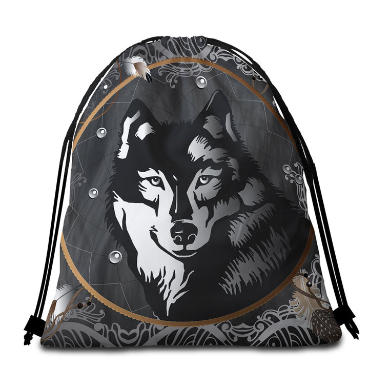 Black and White Wolf Beach Bags and Towels