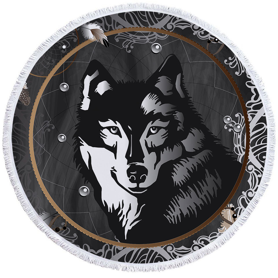 Black and White Wolf Mens Beach Towel