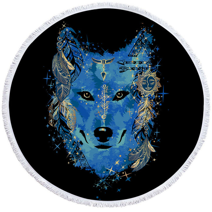 Blue Circle Beach Towel Wolf