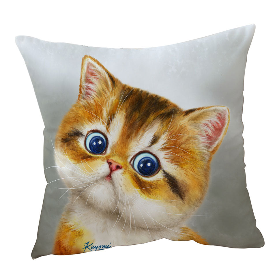 Blue Eyes Ginger Kitten Cat Cushion Cover