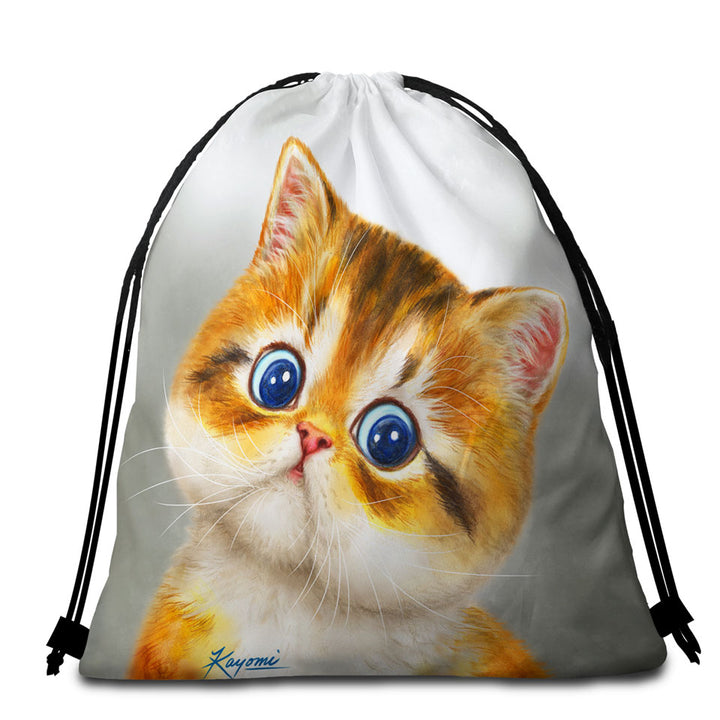 Blue Eyes Ginger Kitten Cat Packable Beach Towel