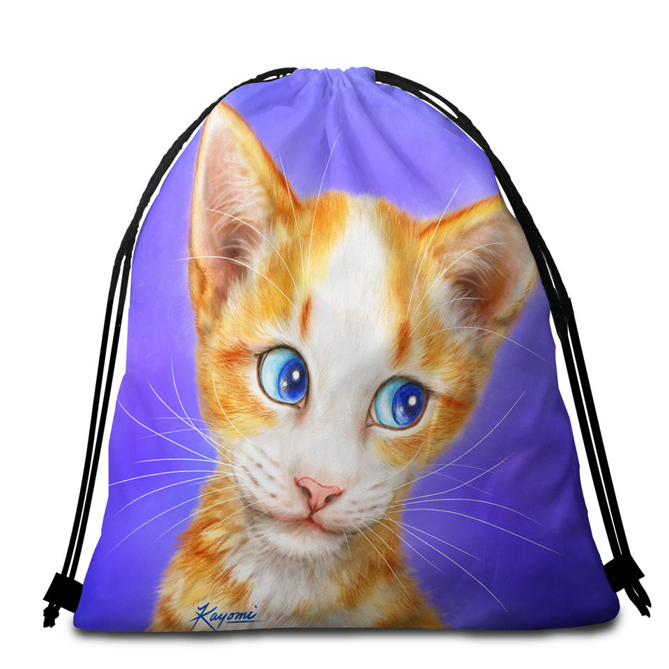 Blue Eyes Ginger Kitten Cats Art Drawings Beach Towel Pack