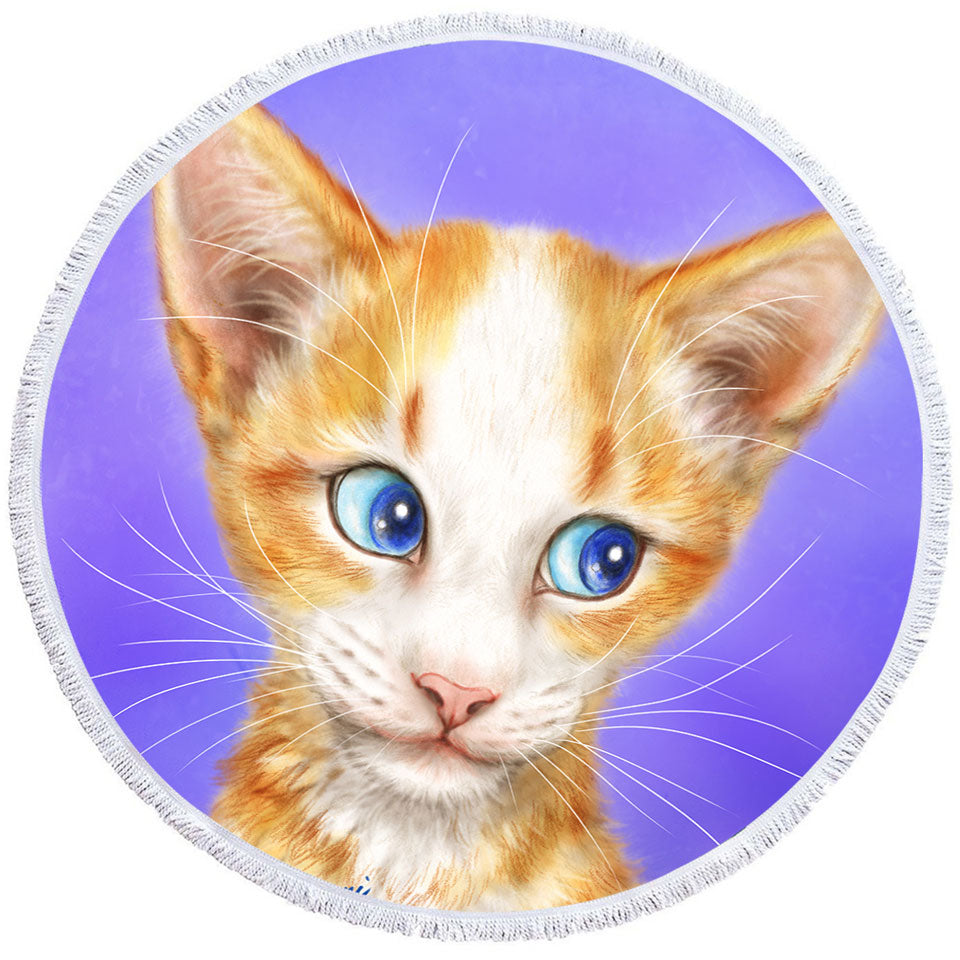 Blue Eyes Ginger Kitten Cats Art Drawings Circle Beach Towel