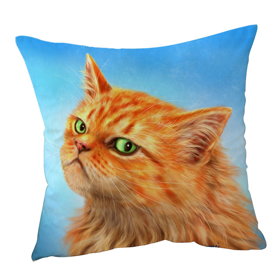 Boys Cushion Covers Suspicious Ginger Cat over Blue