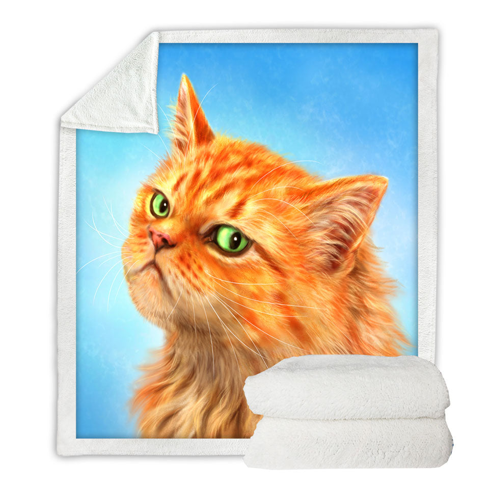 Boys Fleece Blankets Suspicious Ginger Cat over Blue