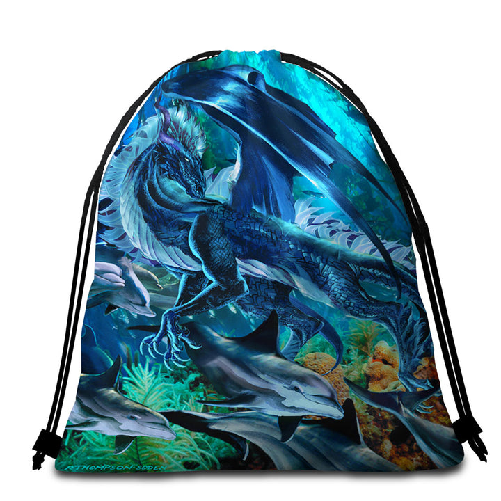 Brothers of the Sea Fantasy Dragon and Dolphins Beach Bags and Towels