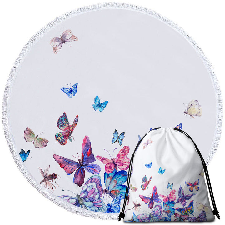 Butterflies Painting Round Beach Towel