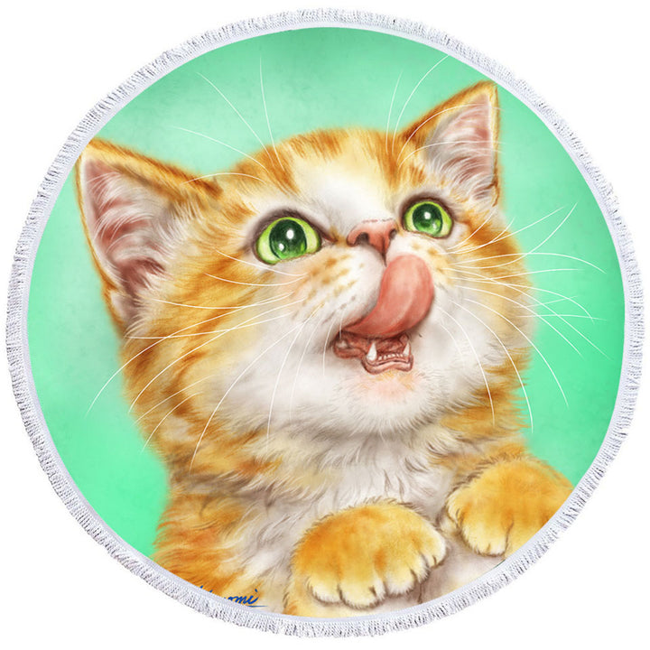 Cat Round Beach Towel The Hungry Ginger Kitten Cute Cats Art