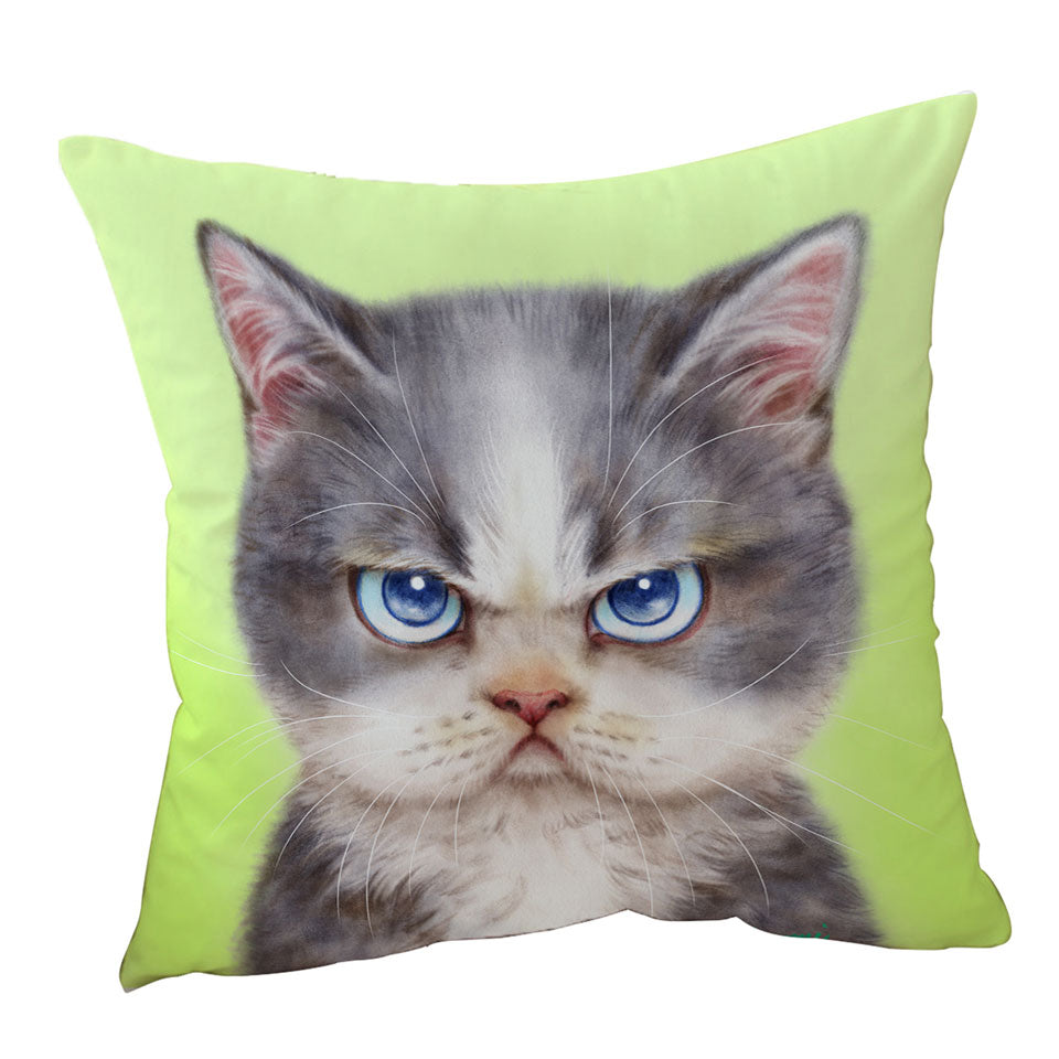 Cats Cute Drawings the Angry Grey Kitten Throw Pillows