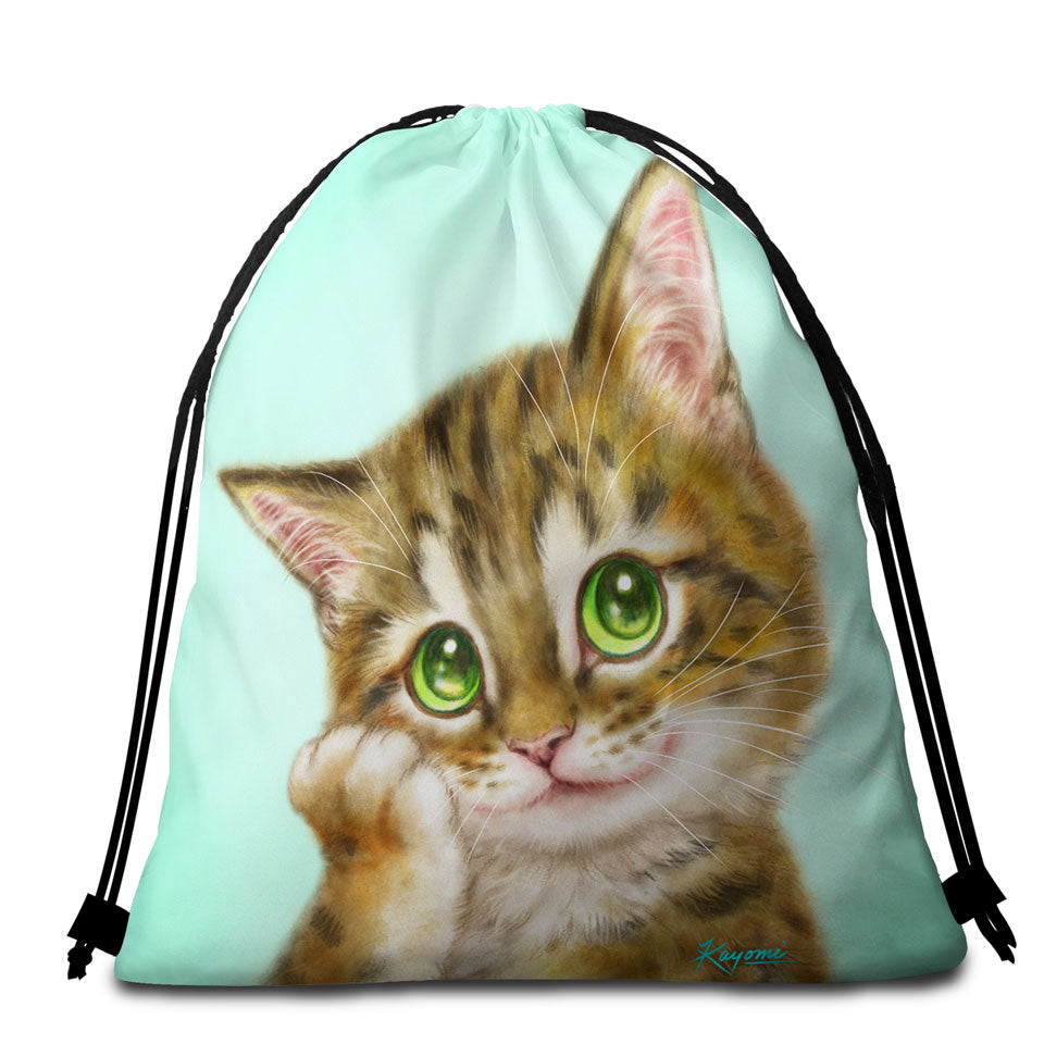 Cats Cute Drawings the Charming Tabby Kitten Childrens Beach Towel Bags