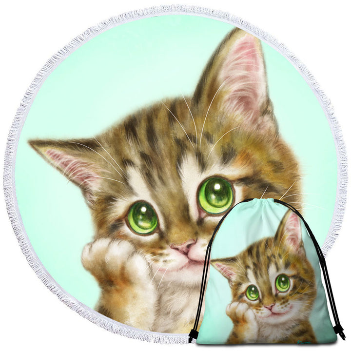 Cats Cute Drawings the Charming Tabby Kitten Childrens Round Beach Towel