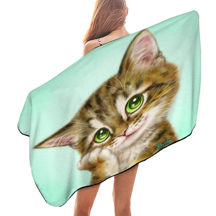 Cats Cute Drawings the Charming Tabby Kitten Kids Beach Towels