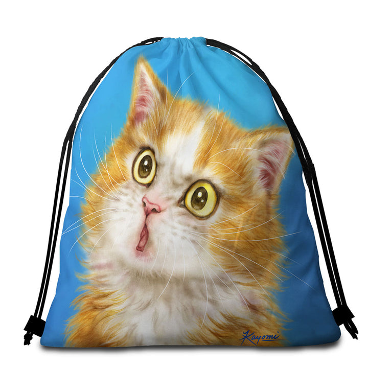 Cats Cute Faces Drawings Wondering Ginger Kitten Beach Towels and Bags Set