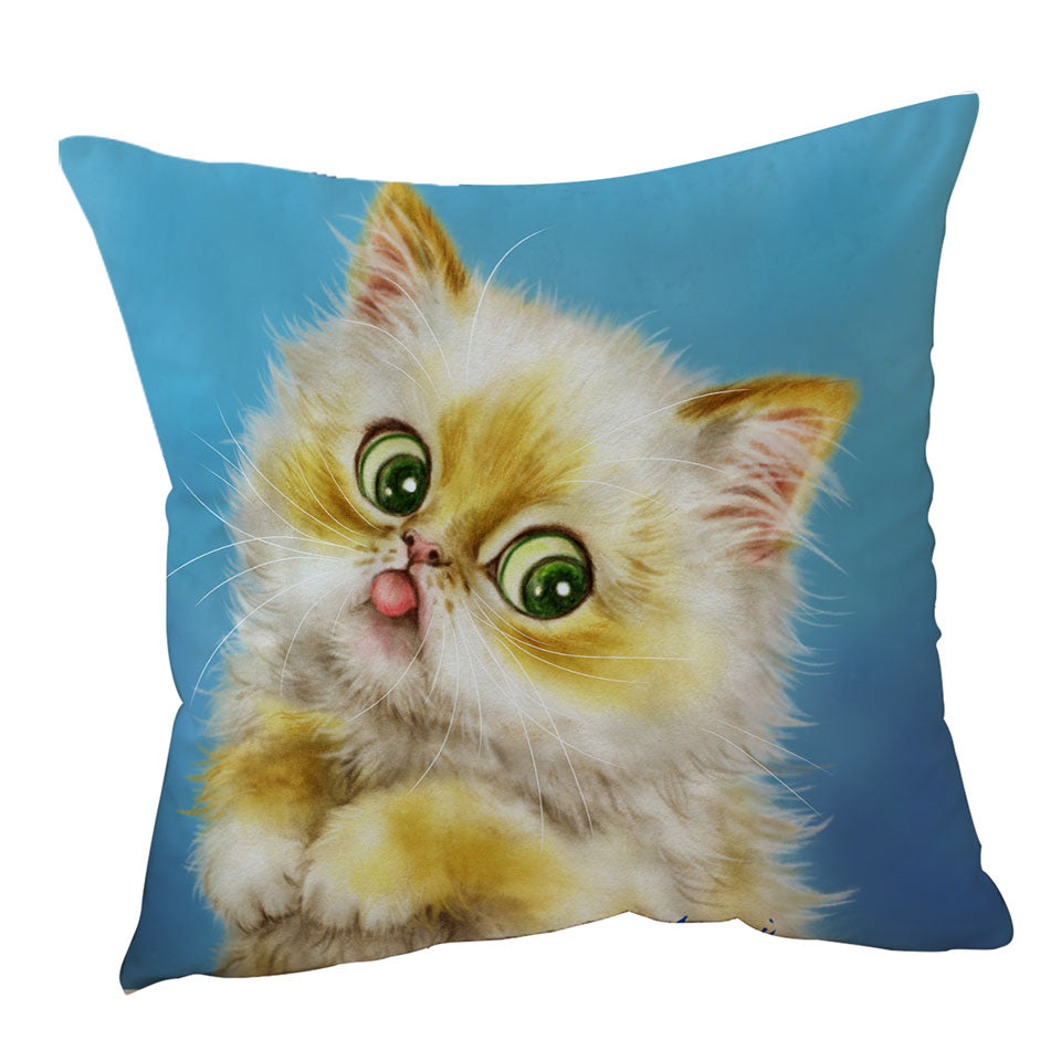 Cats Cute and Funny Art Painting Furry Kitty Cat Throw Pillow Cover