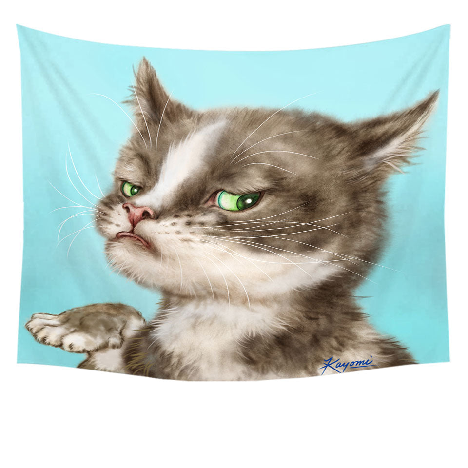 Cats Cute and Funny Faces Unsatisfied Kitten Tapestry Wall Hanging